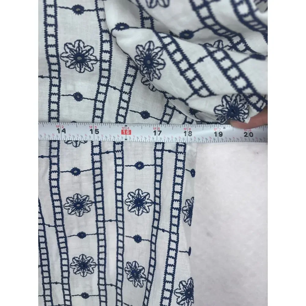 Zara Embroidered Puff Sleeve Crop Top White Blue Cottagecore Size Small